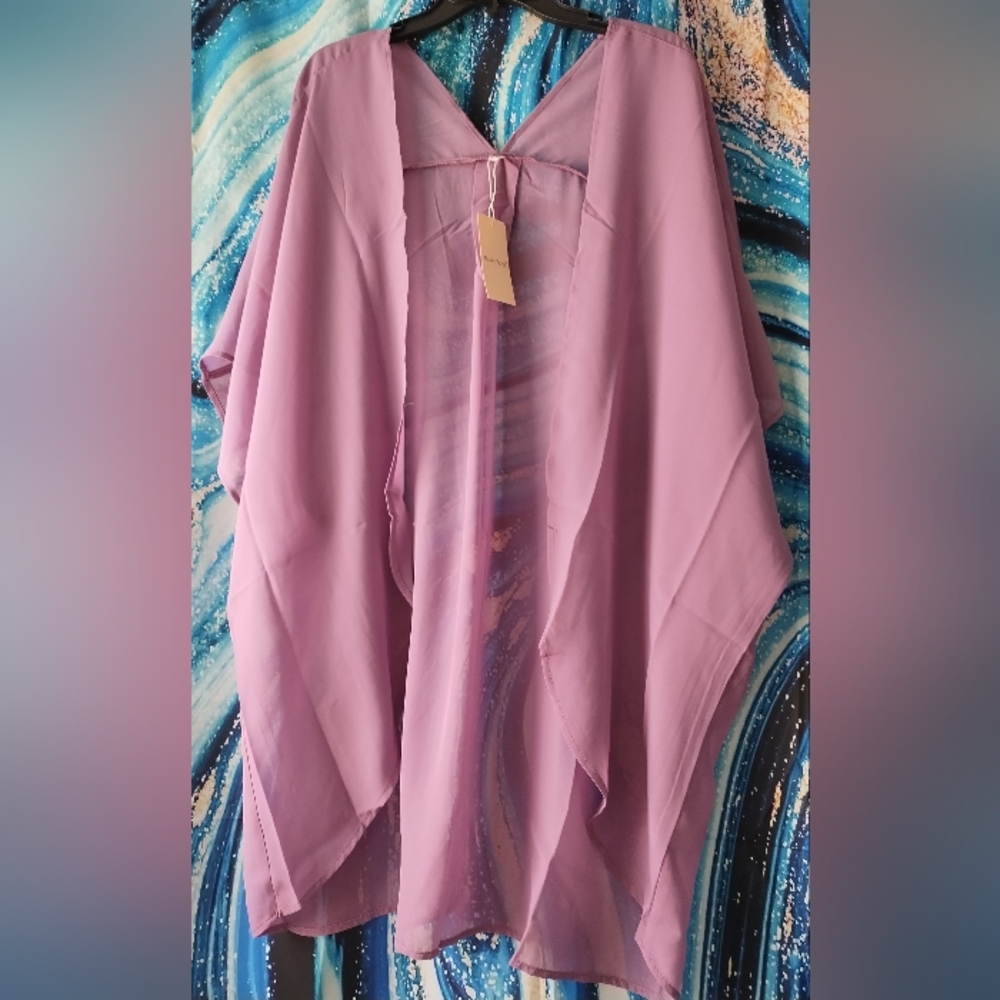 NWT MOSS ROSE Lavender Sheer Poncho Kimono SZ Os